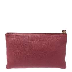 Pre Owned Gucci Dark Pink Leather Bamboo Tassel Clutch
