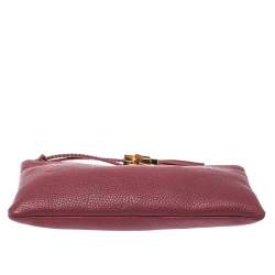 Pre Owned Gucci Dark Pink Leather Bamboo Tassel Clutch