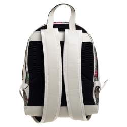 Pre Owned Gucci White GG Supreme Canvas and Leather Small Ophidia Flora Backpack