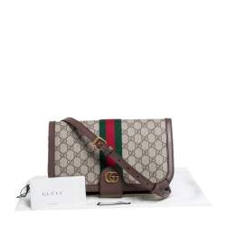 Pre Owned Gucci Brown GG Supreme Canvas and Leather Ophidia  Messenger Bag