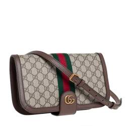 Pre Owned Gucci Brown GG Supreme Canvas and Leather Ophidia  Messenger Bag