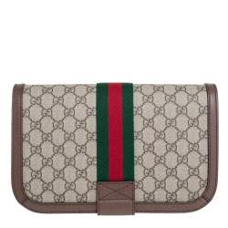 Pre Owned Gucci Brown GG Supreme Canvas and Leather Ophidia  Messenger Bag