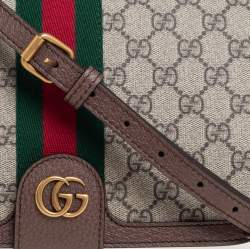 Pre Owned Gucci Brown GG Supreme Canvas and Leather Ophidia  Messenger Bag