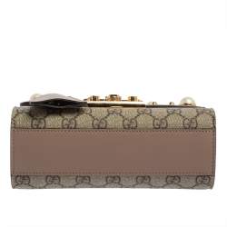 Pre Owned حقيبة كتف غوتشي مرصع قفل جلد و كانفاس مقوى جي جي سوبريم وردي 