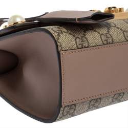 Pre Owned حقيبة كتف غوتشي مرصع قفل جلد و كانفاس مقوى جي جي سوبريم وردي 