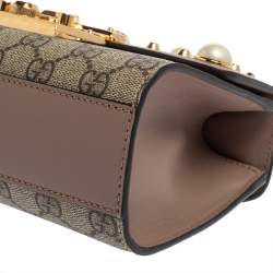 Pre Owned حقيبة كتف غوتشي مرصع قفل جلد و كانفاس مقوى جي جي سوبريم وردي 