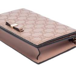 Pre Owned Gucci Pink Guccissima Leather Bow Flap Wallet on Chain