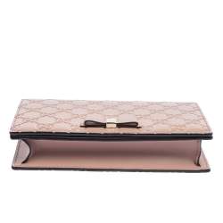 Pre Owned Gucci Pink Guccissima Leather Bow Flap Wallet on Chain