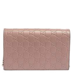 Pre Owned Gucci Pink Guccissima Leather Bow Flap Wallet on Chain