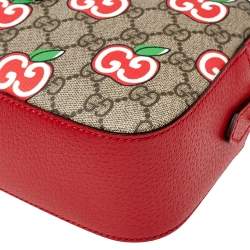 Pre Owned Gucci Red Leather and GG Supreme Apple Motif Camera Bag