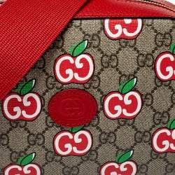 Pre Owned Gucci Red Leather and GG Supreme Apple Motif Camera Bag
