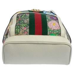 Pre Owned Gucci White GG Supreme Canvas and Leather Small Ophidia Flora Backpack