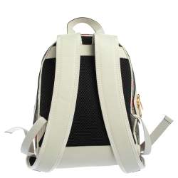 Pre Owned Gucci White GG Supreme Canvas and Leather Small Ophidia Flora Backpack