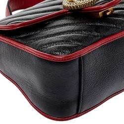 مملوكة مسبقًا Gucci Black/Red Matelasse Leather Mini GG Marmont Torchon Top Handle Bag
