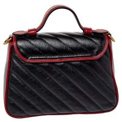 مملوكة مسبقًا Gucci Black/Red Matelasse Leather Mini GG Marmont Torchon Top Handle Bag