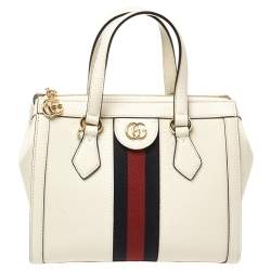 Pre Owned Gucci Off White Leather Small Ophidia Satchel