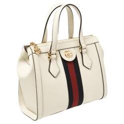 Pre Owned Gucci Off White Leather Small Ophidia Satchel