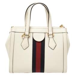 Pre Owned Gucci Off White Leather Small Ophidia Satchel