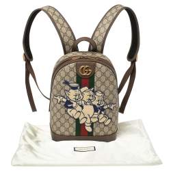 Pre Owned Gucci Brown Coated Canvas And Leather "Three little Pigs" Ophidia Backpack