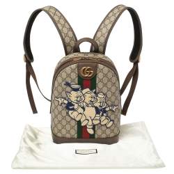 Pre Owned Gucci Brown Coated Canvas And Leather "Three little Pigs" Ophidia Backpack