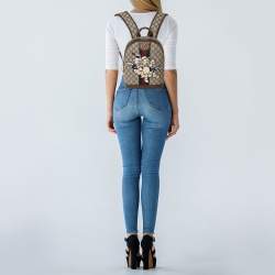 Pre Owned Gucci Brown Coated Canvas And Leather "Three little Pigs" Ophidia Backpack