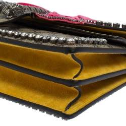 Pre Owned حقيبة كتف غوتشي صغيرة ديونيسوس فيونكة مزخرفة كريستال كانفاس GG سوبريم و سويدي بيج