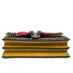 Pre Owned حقيبة كتف غوتشي صغيرة ديونيسوس فيونكة مزخرفة كريستال كانفاس GG سوبريم و سويدي بيج