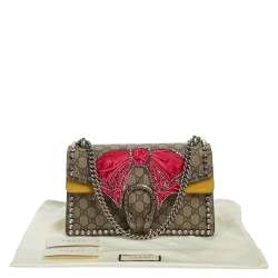 Pre Owned حقيبة كتف غوتشي صغيرة ديونيسوس فيونكة مزخرفة كريستال كانفاس GG سوبريم و سويدي بيج