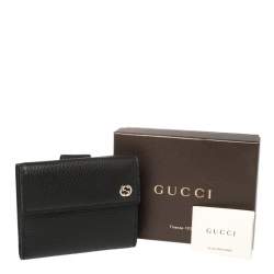 Pre Owned Gucci Black Leather French Flap Wallet