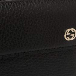 Pre Owned Gucci Black Leather French Flap Wallet