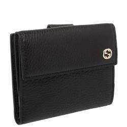 Pre Owned Gucci Black Leather French Flap Wallet