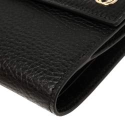 Pre Owned Gucci Black Leather French Flap Wallet