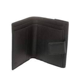 Pre Owned Gucci Black Leather French Flap Wallet