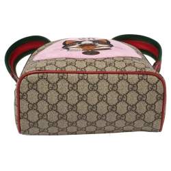 Pre Owned Gucci Beige/Red GG Supreme Canvas and Leather Bosco Backpack