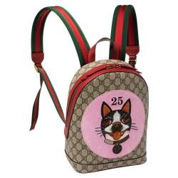 Pre Owned Gucci Beige/Red GG Supreme Canvas and Leather Bosco Backpack