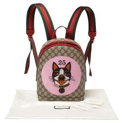 Pre Owned Gucci Beige/Red GG Supreme Canvas and Leather Bosco Backpack