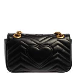 Pre Owned حقيبة كتف غوتشي مارمونت صغيرة جي جي جلد ماتيلاس أسود