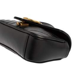 Pre Owned حقيبة كتف غوتشي مارمونت صغيرة جي جي جلد ماتيلاس أسود