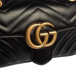 Pre Owned حقيبة كتف غوتشي مارمونت صغيرة جي جي جلد ماتيلاس أسود