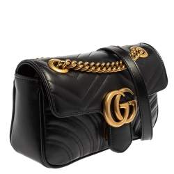 Pre Owned حقيبة كتف غوتشي مارمونت صغيرة جي جي جلد ماتيلاس أسود