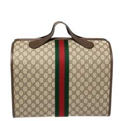 Pre Owned Gucci Beige/Brown GG Supreme Canvas and Leather Ophidia Duffel Bag
