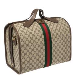 Pre Owned Gucci Beige/Brown GG Supreme Canvas and Leather Ophidia Duffel Bag