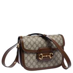 مملوكة مسبقًا Gucci Beige/Brown GG Supreme Canvas and Leather 1955 Horsebit Shoulder Bag