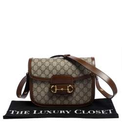 مملوكة مسبقًا Gucci Beige/Brown GG Supreme Canvas and Leather 1955 Horsebit Shoulder Bag