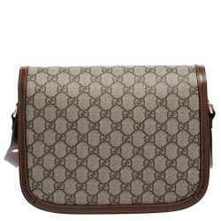 مملوكة مسبقًا Gucci Beige/Brown GG Supreme Canvas and Leather 1955 Horsebit Shoulder Bag