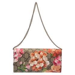 Pre Owned Gucci Beige GG Supreme Blooms Print Canvas Dionysus Wallet on Chain