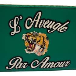 Pre Owned Gucci Green Leather L'Aveugle Par Amour Pouch