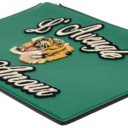 Pre Owned Gucci Green Leather L'Aveugle Par Amour Pouch