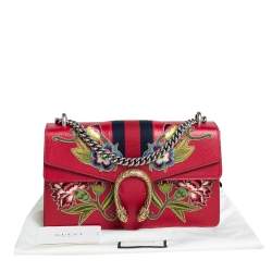مملوكة مسبقًا Gucci Red Leather Floral Embroidered Small Dionysus Shoulder Bag