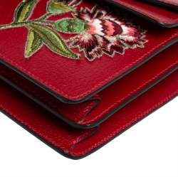 مملوكة مسبقًا Gucci Red Leather Floral Embroidered Small Dionysus Shoulder Bag